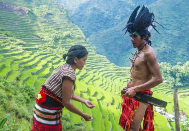 Banaue, Filipinler - Mayıs 02: Banaue 02 Mayıs 2018 Filipinler azınlıkta Ifugao insanlardan. Kuzey Filipinler dağların çoğunlukla canlı Ifugao azınlık