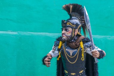 Boac, Filipinler - 30 Mart: Katılımcı Boac Marinduque adası Filipinler Moriones Festivali. Anualy kutsal hafta düzenlenen Moriones Festivali 