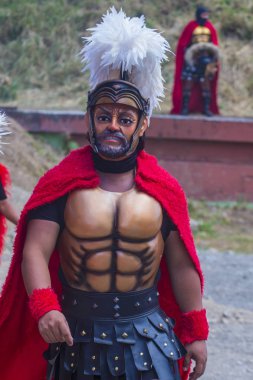 Boac, Filipinler - 30 Mart: Katılımcı Boac Marinduque adası Filipinler Moriones Festivali. Anualy kutsal hafta düzenlenen Moriones Festivali 
