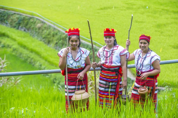 Banaue, Filipinler - Mayıs 02: Azınlık Ifugao pirinç terasları Banaue Türkiye üzerinde 02 Mayıs 2018 yılında yakınındaki kadınlar. Kuzey Filipinler dağların çoğunlukla canlı Ifugao azınlık