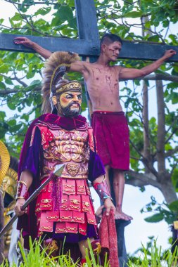 Boac, Filipinler - 30 Mart: Katılımcılar Boac Marinduque Moriones Festivali Türkiye ada. Anualy kutsal hafta düzenlenen Moriones Festivali 