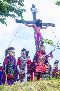 Boac, Filipinler - 30 Mart: Katılımcılar Boac Marinduque Moriones Festivali Türkiye ada. Anualy kutsal hafta düzenlenen Moriones Festivali 