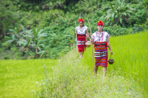 Banaue, Filipinler - Mayıs 02: Azınlık Ifugao pirinç terasları Banaue Türkiye üzerinde 02 Mayıs 2018 yılında yakınındaki kadınlar. Kuzey Filipinler dağların çoğunlukla canlı Ifugao azınlık