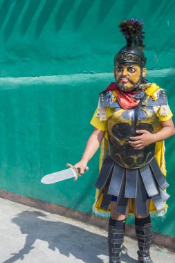 Boac, Filipinler - 30 Mart: Katılımcı Boac Marinduque adası Filipinler Moriones Festivali. Anualy kutsal hafta düzenlenen Moriones Festivali 