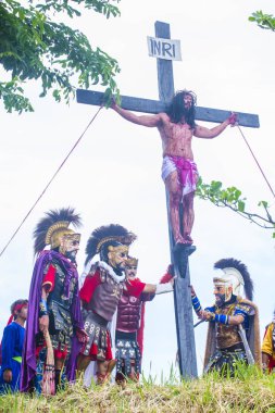 Boac, Filipinler - 30 Mart: Katılımcılar Boac Marinduque Moriones Festivali Türkiye ada. Anualy kutsal hafta düzenlenen Moriones Festivali 