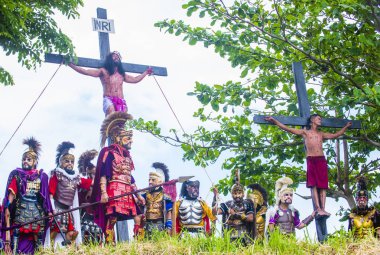 Boac, Filipinler - 30 Mart: Katılımcılar Boac Marinduque Moriones Festivali Türkiye ada. Anualy kutsal hafta düzenlenen Moriones Festivali 