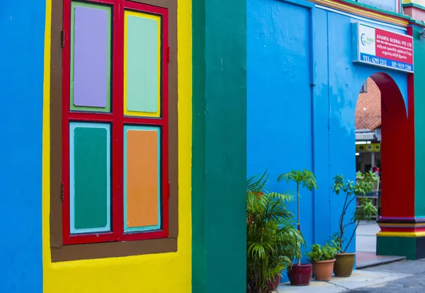 Singapur Şubat Little India Singapur Bir Binada Renkli Ayrıntılar Üzerinde — Stok fotoğraf