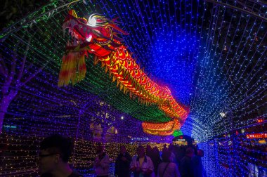 Taipei - 18 Şubat: Longshan tapınak Taipei Tayvan Çin yeni yılı süslemeleri üzerinde 18 Şubat 2018. Tapınağın 1738 inşa edilmiş