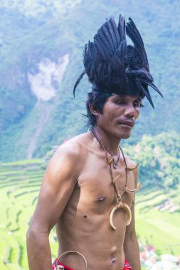 Banaue, Filipinler - Mayıs 02: Banaue 02 Mayıs 2018 Filipinler Ifugao azınlık bir adam portresi. Kuzey Filipinler dağların çoğunlukla canlı Ifugao azınlık