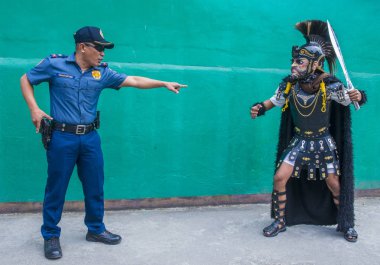 Boac, Filipinler - 30 Mart: Katılımcı Boac Marinduque adası Filipinler Moriones Festivali. Anualy kutsal hafta düzenlenen Moriones Festivali 