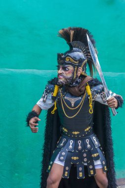 Boac, Filipinler - 30 Mart: Katılımcı Boac Marinduque adası Filipinler Moriones Festivali. Anualy kutsal hafta düzenlenen Moriones Festivali 