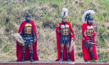 Boac, Filipinler - 30 Mart: Katılımcılar Boac Marinduque Moriones Festivali Türkiye ada. Anualy kutsal hafta düzenlenen Moriones Festivali 