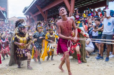 Boac, Filipinler - 30 Mart: Katılımcılar Boac Marinduque Moriones Festivali Türkiye ada. Anualy kutsal hafta düzenlenen Moriones Festivali 