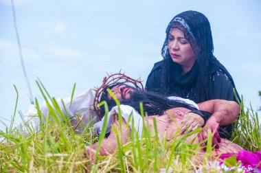 Boac, Filipinler - 30 Mart: Katılımcılar Boac Marinduque Moriones Festivali Türkiye ada. Anualy kutsal hafta düzenlenen Moriones Festivali 