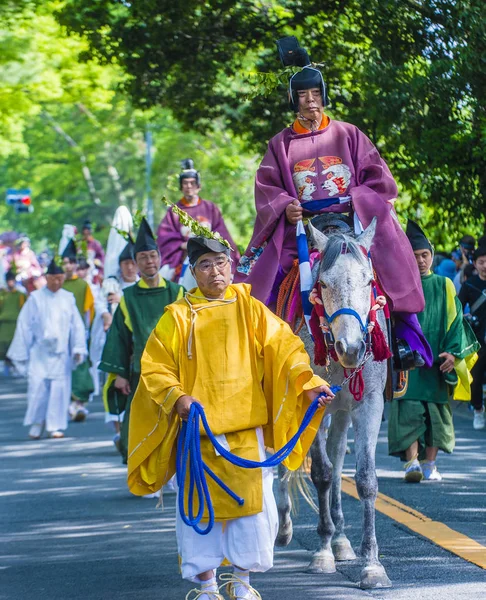 Kyoto Maggio Partecipanti Aoi Matsuri Kyoto Giappone Maggio 2018 Aoi — Foto Stock