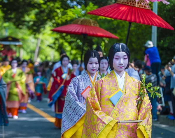 Kyoto Maggio Partecipanti Aoi Matsuri Kyoto Giappone Maggio 2018 Aoi — Foto Stock