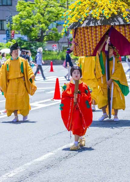 5月15日 参加者在祭在日本京都 在2018年5月15日 Mastsuri 是日本京都举行的三个主要年度节日之一 — 图库照片