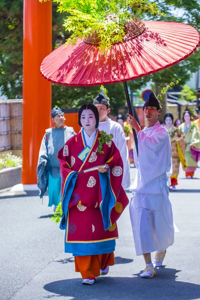 Kyoto Maggio Partecipanti Aoi Matsuri Kyoto Giappone Maggio 2018 Aoi — Foto Stock