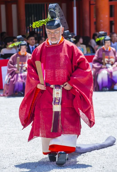 Kyoto Maggio Partecipante Aoi Matsuri Kyoto Giappone Maggio 2018 Aoi — Foto Stock