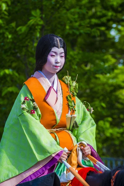 Kyoto - 15 Mayıs: Aoi Matsuri katılımcısı Kyoto, Japonya üzerinde 15 Mayıs 2018. AOI Mastsuri tarihlerinde Kyoto, Japonya'da üç ana yıllık festivaller biridir