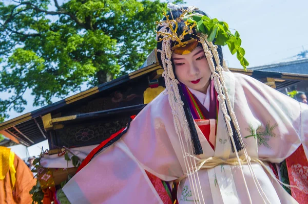 Kyoto Maggio Partecipante Aoi Matsuri Kyoto Giappone Maggio 2018 Aoi — Foto Stock