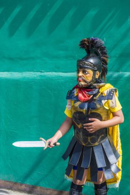 Boac, Filipinler - 30 Mart: Katılımcı Boac Marinduque adası Filipinler Moriones Festivali. Anualy kutsal hafta düzenlenen Moriones Festivali 