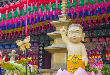 SEOUL - MAY 11 : Colorful lantern decoration at Jogyesa Temple during the Lotus Lantern Festival in Seoul Korea on May 11 2018. The festival is a celebration of the birth of Buddha clipart