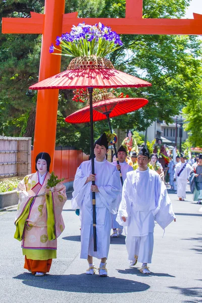 Kyoto Maggio Partecipanti Aoi Matsuri Kyoto Giappone Maggio 2018 Aoi — Foto Stock