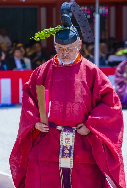 Kyoto Maggio Partecipante Aoi Matsuri Kyoto Giappone Maggio 2018 Aoi — Foto Stock