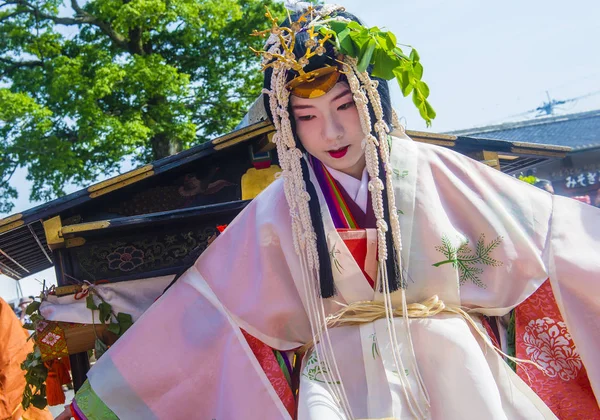 Kyoto Május Résztvevője Aoi Matsuri Kiotóban Japánban Május 2018 Aoi — Stock Fotó