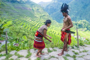 Banaue, Filipinler - Mayıs 02: Banaue 02 Mayıs 2018 Filipinler azınlıkta Ifugao insanlardan. Kuzey Filipinler dağların çoğunlukla canlı Ifugao azınlık