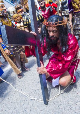 Boac, Filipinler - 30 Mart: Katılımcılar Boac Marinduque Moriones Festivali Türkiye ada. Anualy kutsal hafta düzenlenen Moriones Festivali 