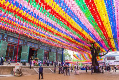 SEOUL - MAY 11 : Colorful lantern decoration at Jogyesa Temple during the Lotus Lantern Festival in Seoul Korea on May 11 2018. The festival is a celebration of the birth of Buddha clipart