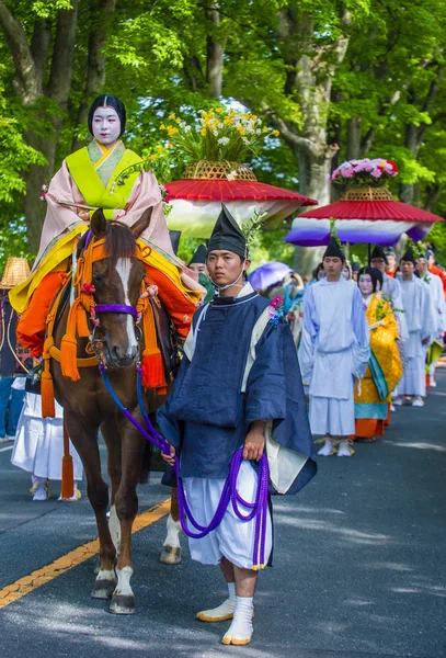 5月15日 参加者在祭在日本京都 在2018年5月15日 Mastsuri 是日本京都举行的三个主要年度节日之一 — 图库照片