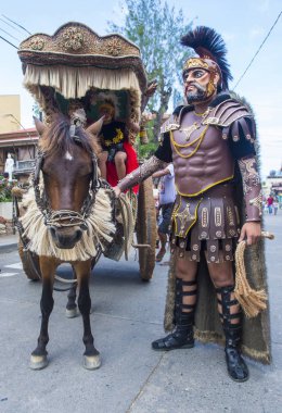 Boac, Filipinler - 30 Mart: Katılımcı Boac Marinduque adası Filipinler Moriones Festivali. Anualy kutsal hafta düzenlenen Moriones Festivali 