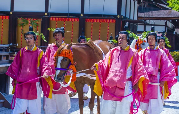 Kyoto Maggio Partecipanti Aoi Matsuri Kyoto Giappone Maggio 2018 Aoi — Foto Stock