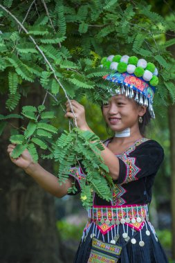 Bam Na Ouan, Laos - Ağustos 13: Bam Na Ouan köyü Laos üzerinde 13 Ağustos 2018 Hmong azınlıkta kızdan. Hmong azınlık Laos 49 etnik gruplarından biridir 