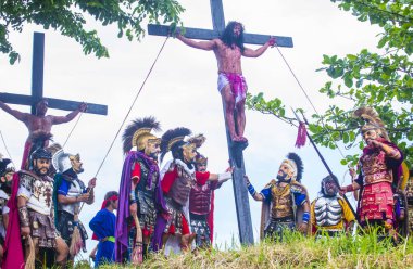 Boac, Filipinler - 30 Mart: Katılımcılar Boac Marinduque Moriones Festivali Türkiye ada. Anualy kutsal hafta düzenlenen Moriones Festivali 