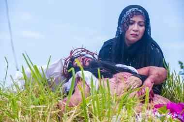 Boac, Filipinler - 30 Mart: Katılımcılar Boac Marinduque Moriones Festivali Türkiye ada. Anualy kutsal hafta düzenlenen Moriones Festivali 