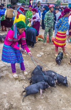 Dong Van, Vietnam - Ekim 16: Hafta sonu Pazar Dong Van Vietnam üzerinde 16 Eylül 2018. Piyasada çevreleyen tepelerden etnik gruplar için ticari bir yer