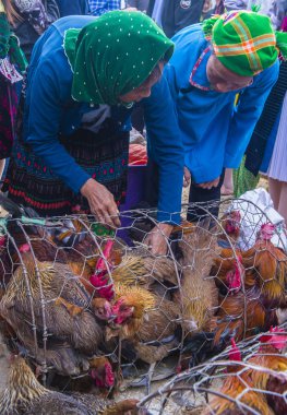 Dong Van, Vietnam - Ekim 16: Hafta sonu Pazar Dong Van Vietnam üzerinde 16 Eylül 2018. Piyasada çevreleyen tepelerden etnik gruplar için ticari bir yer
