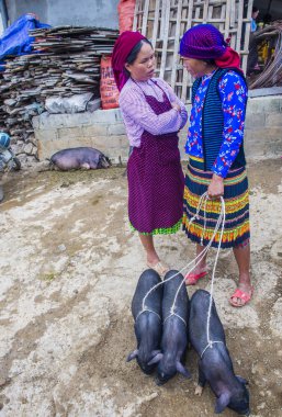 Dong Van, Vietnam - Ekim 16: Hafta sonu Pazar Dong Van Vietnam üzerinde 16 Eylül 2018. Piyasada çevreleyen tepelerden etnik gruplar için ticari bir yer