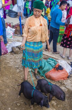 Dong Van, Vietnam - Ekim 16: Hafta sonu Pazar Dong Van Vietnam üzerinde 16 Eylül 2018. Piyasada çevreleyen tepelerden etnik gruplar için ticari bir yer