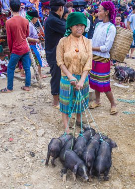 Dong Van, Vietnam - Ekim 16: Hafta sonu Pazar Dong Van Vietnam üzerinde 16 Eylül 2018. Piyasada çevreleyen tepelerden etnik gruplar için ticari bir yer
