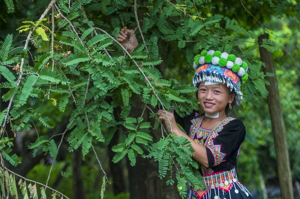 Bam Na Ouan, Laos - Ağustos 13: Bam Na Ouan köyü Laos üzerinde 13 Ağustos 2018 Hmong azınlıkta kızdan. Hmong azınlık Laos 49 etnik gruplarından biridir 