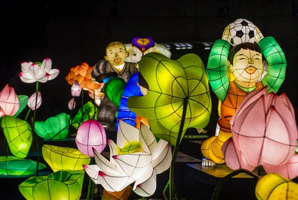 Seoul Maggio Decorazione Variopinta Della Lanterna Flusso Cheonggyecheon Durante Lotus — Foto Stock