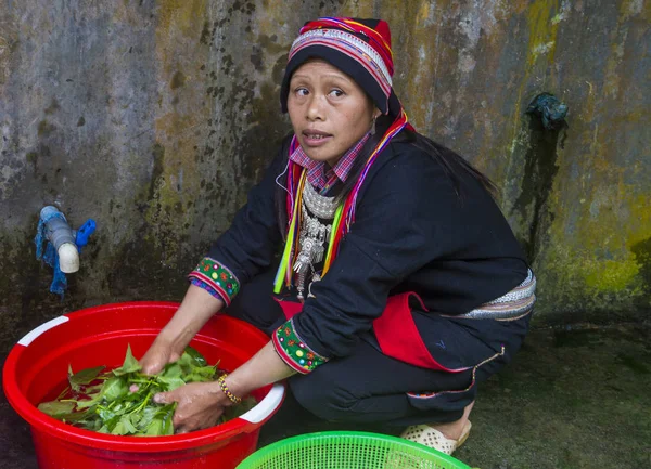 Ha Giang, Vietnam - Ekim 14: Kırmızı Dao azınlık Ha Giang Vietnam üzerinde 14 Eylül 2018 yakınlarındaki bir kasabada'kadın. Kırmızı Dao Vietnam 54 etnik gruplarından biridir