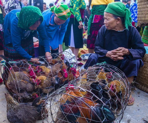 Dong Van, Vietnam - Ekim 16: Hafta sonu Pazar Dong Van Vietnam üzerinde 16 Eylül 2018. Piyasada çevreleyen tepelerden etnik gruplar için ticari bir yer