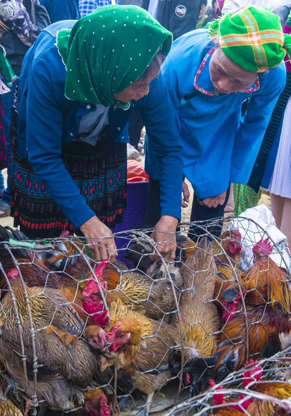 Dong Van, Vietnam - Ekim 16: Hafta sonu Pazar Dong Van Vietnam üzerinde 16 Eylül 2018. Piyasada çevreleyen tepelerden etnik gruplar için ticari bir yer