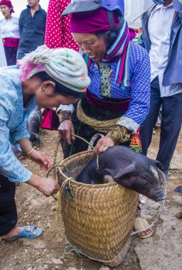 Dong Van, Vietnam - Ekim 16: Hafta sonu Pazar Dong Van Vietnam üzerinde 16 Eylül 2018. Piyasada çevreleyen tepelerden etnik gruplar için ticari bir yer